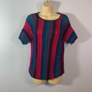 Custom homemade vintage glitter knit 80’s short sleeve sweater loose knit stripe